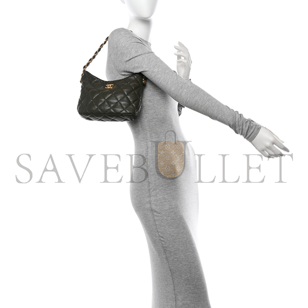 Ch*el master lambskin quilted cc links hobo khaki as3562 (24*17.5*6cm)